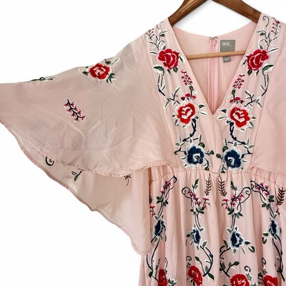 ASOS Embroidered Maxi Dress Pink Floral Boho Festival Size 2 - Picture 3 of 9